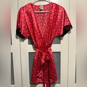 Women's Red Heart Print Valentines Satin Robe